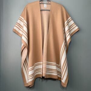Minimalist Womens One Size Tan Brown White Stripe Sweater Cape Western Chic Boho